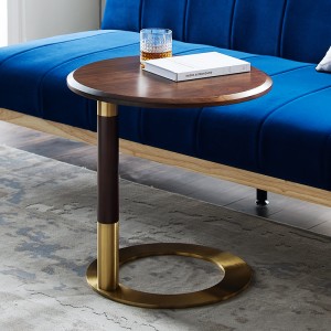 living room modern round side table walnut top stainless steel base wood coffee table