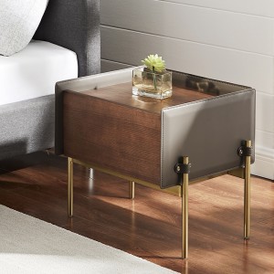 modern nightstand natural wood minimalist wooden leather bedside table with stainless steel leg