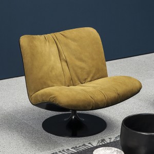 Italian minimalist luxury designer fiberglass  modern genuine leather lounge swivel accent chair for living room