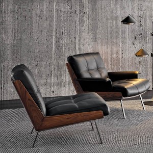 Italian style  hotel lobby wooden modern luxury genuine leather lounge chair for living room furniture