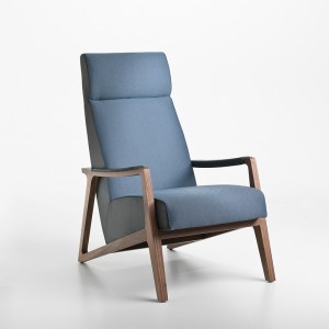 Comfort relax Single Backrest mid century high back in Walnut Solid Wood Frame leather accent lounge chair
