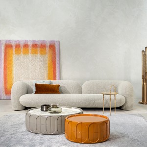 modern minimalistic gray fiberglass base big round natural marble top coffee tables living room furniture