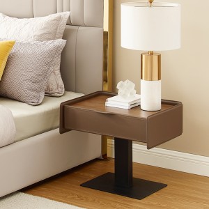 modern italian brown nightstand carbon steel leg leather big bedside tables wooden