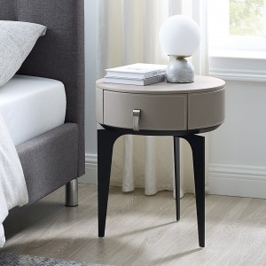 grey leather nightstand mini small modern luxury round bedside table narrow