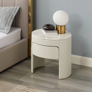 european style white leather modern luxury nightstand  marble bedside table round