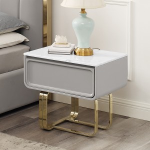 french gold Stainless steel leg nightstand luxury natural marble bedside table cabinet