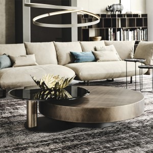 Italian design modern rotating glass side tabel gold metal stainless steel luxury round coffee table set
