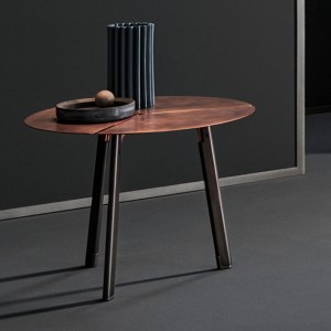italian minimalist 3 leg side table rustic antique iron  graphite Steel round metal coffee table
