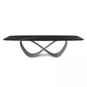 Italian high end Customized stainless steel modern long luxury rectangular black sintered stone dining table 12 seater