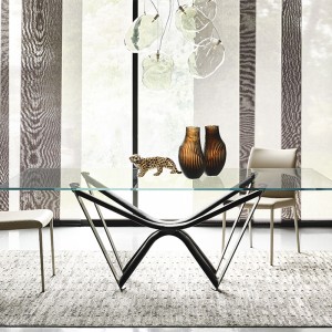 italian outdoor luxury mirrored rectangular tempered glass top dining table set 8 seater