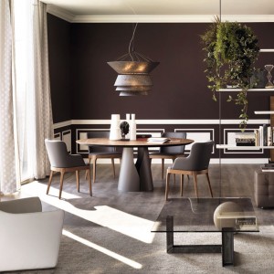 nordic space saving steel pedestal walnut solid wood round dining table set 6 seater